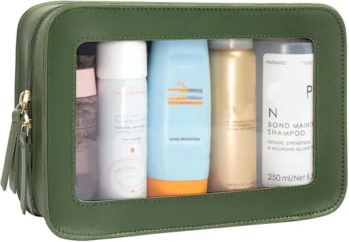 Vista 8 de Paquete de 2 bolsas de maquillaje transparentes para viaje, neceser aprobado por la TSA con cremallera, pequeñas bolsas de maquillaje para mujeres