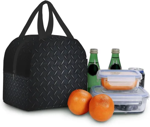 Vista 7 de Bolsa de almuerzo para mujeres y hombres, lonchera aislada de acero negro para adultos, bolsa de almuerzo reutilizable para el trabajo, picnic