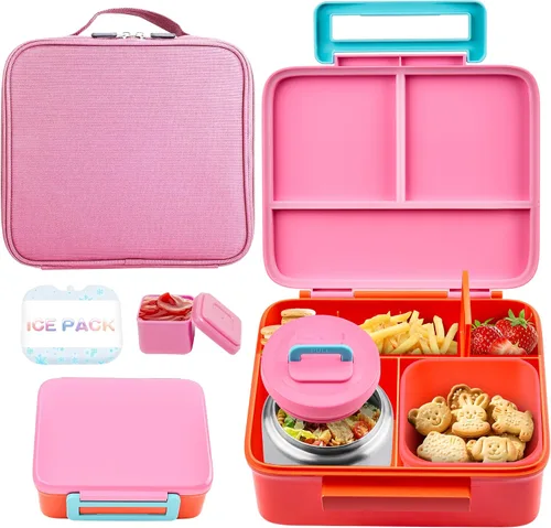 Vista 12 de Lonchera Bento para niños con termo, a prueba de fugas, con tarro de comida aislado de 8 onzas, bolsa de almuerzo, sin BPA, apta para lavavajillas