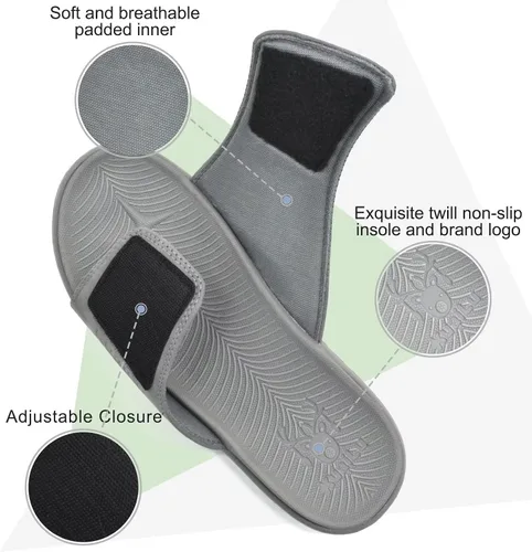 Vista 3 de KuaiLu Sandalias deportivas para hombre con cojín suave y soporte de arco para fascitis plantar, puntera abierta, ajustables, para interiores