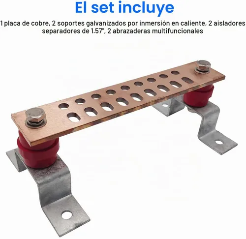 Vista 2 de Barra colectora de cobre para tierra, kit de barra de tierra multiusos de 10 x 2 pulgadas x.25 pulgadas con 18 posiciones de terminal de 0.41