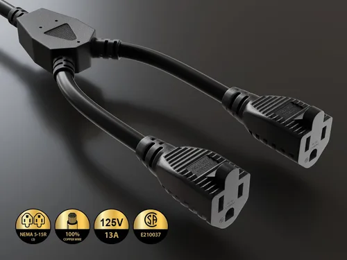 Vista 3 de CableLeader - Cable divisor de cable de alimentación, 2 NEMA 5-15R a 1 NEMA 5-15P, cable divisor en Y, extensión de cable de alimentación y divisor
