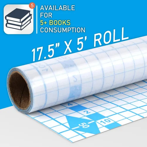 Vista 2 de Chell Rollo de papel de contacto transparente para libros, 17.5 pulgadas x 5 pies, papel protector de cubierta de libros autoadhesivo transparente