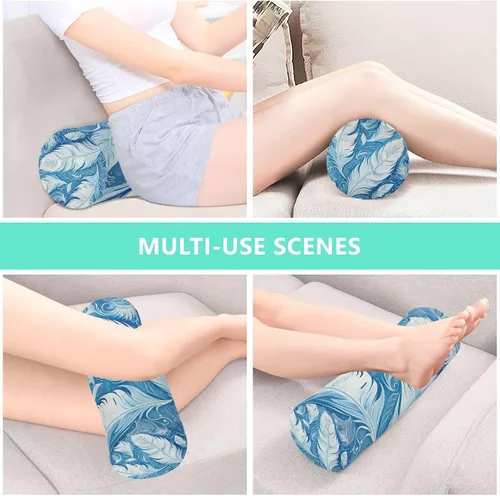 Vista 7 de Almohada de cuello azul de plumas blancas para dormir, almohada cervical de espuma viscoelástica para aliviar el dolor de cuello, almohadas redondas