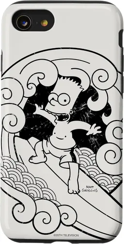Vista 13 de Funda de madera japonesa para iPhone 15 Los Simpsons Bart Surfing