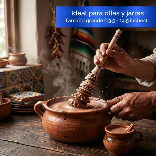 Vista 5 de Auténtico espumador artesanal de chocolate caliente Molinillo (grande) - Batidor de madera hecho a mano para chocolate caliente mexicano - Wisk