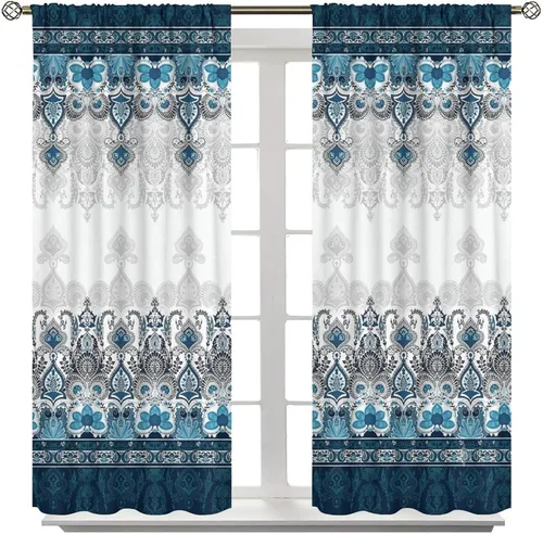 Vista 130 de Cortinas opacas con estampado de flores de cachemira, estampado de cachemira sobre fondo blanco, para decoración del hogar, cocina, restaurante