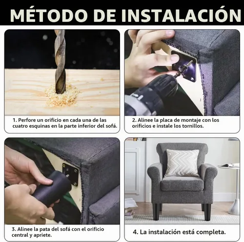 Vista 6 de Patas de plástico para muebles de 6 pulgadas, patas de sofá con tornillos de rosca M8 expuestos de 1 pulgada, juego de 4 patas cónicas