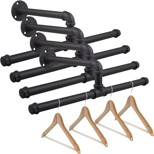 Vista 9 de MUZIK Perchero industrial de tubería de 18 pulgadas, estantes de ropa resistentes montados en la pared para armario de baño, boutique, tienda