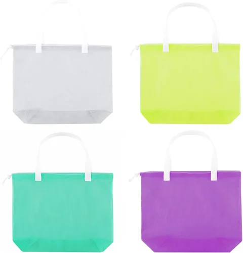 Vista 9 de 4PCS Colorful Mesh Beach Tote Bags With Drawstring For Poolside,Swim,Travel Negro