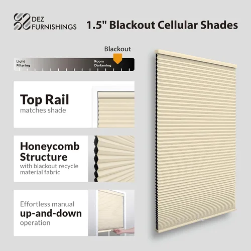 Vista 2 de DEZ FURNISHINGS - Persiana celular sin cables de 1.5" que bloquea la luz, Ahorro de energía, 40.5" de ancho x 72" de alto, Alabastro Alabaster