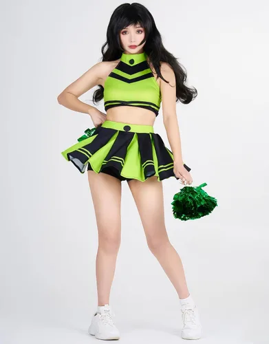 Vista 3 de miccostumes Disfraz de animadora de anime para mujer, conjunto de top corto y falda