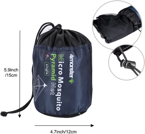 Vista 2 de 4Monster Red de insectos para acampar con bolsa de transporte, compacta y ligera, se adapta a la cama, bolsas de dormir, tienda de campaña