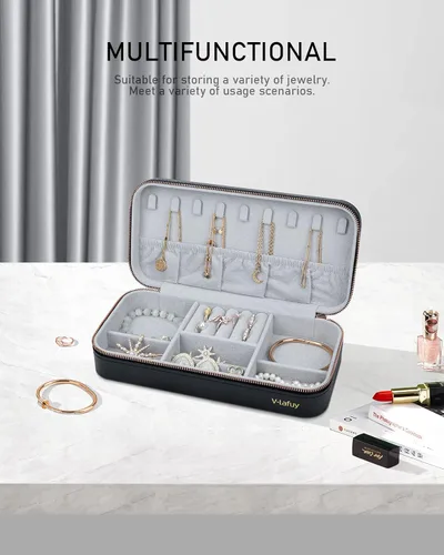 Vista 7 de Organizador de joyas de viaje, joyero portátil para mujer, organizador de viaje para anillos, aretes, collares, pulseras, relojes, negro, C