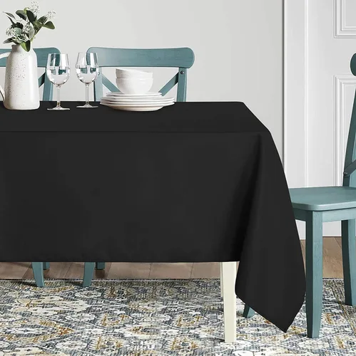 Vista 2 de sancua Mantel rectangular negro de 60 x 84 pulgadas con mantel redondo negro de 60 pulgadas, resistente al agua y a las manchas y derrames, mantel