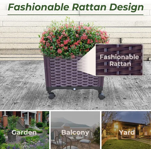 Vista 6 de Doppy Cama de jardín elevada de plástico, macetas profundas con ruedas, macetas móviles para plantas de interior y exterior, cajas de jardín