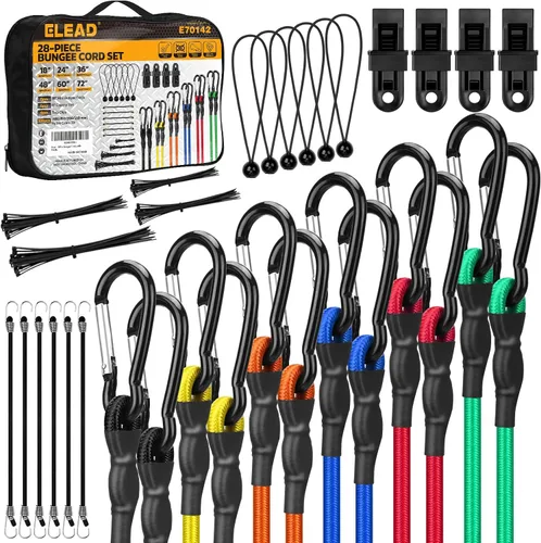 Vista 24 de Rollo de cuerda elástica resistente, cuerdas elásticas de grado marino de 1/4 pulgadas x 110 pies, cuerdas elásticas negras superelásticas, cable