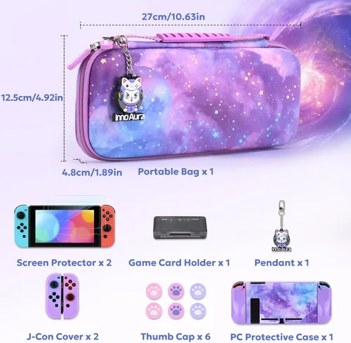 Vista 2 de innoAura Funda para interruptor NS, paquetes de accesorios de interruptor 14 en 1 con funda de transporte para interruptor, funda protectora