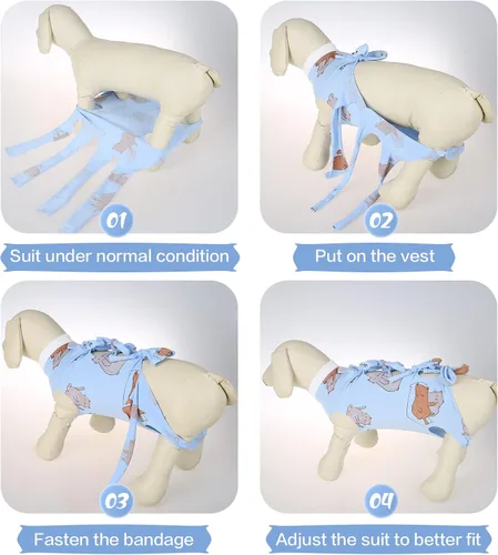 Vista 5 de PUMYPOREITY Traje de recuperación de gato – Mameluco de gatito para castrado/herida abdominal/daño en la piel/destete, azul, XS