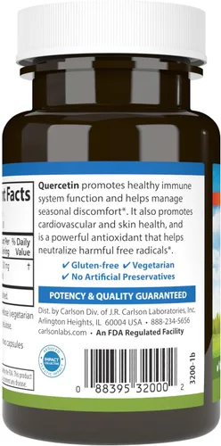 Vista 3 de Carlson - Quercetina, 500 mg, Apoyo estacional, Salud de la piel, Bienestar óptimo, 60 cápsulas vegetarianas