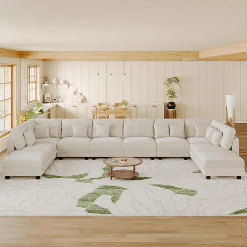 Vista 4 de LLappuil Sofá seccional modular con asientos de almacenamiento, sofá seccional convertible modular en forma de U de pana para sala de estar, sofá