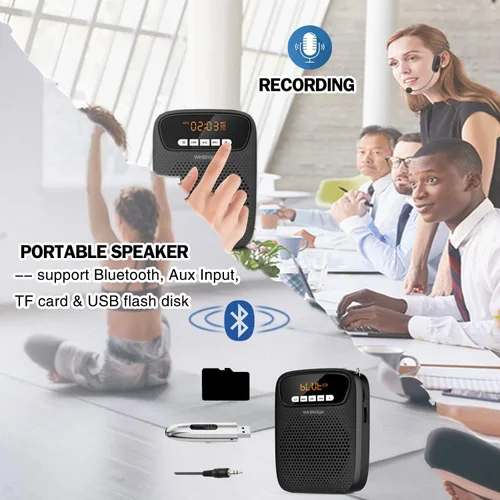 Vista 7 de Amplificador de voz portátil, auriculares inalámbricos y con cable, micrófono con altavoz, mini micrófono personal ligero para profesores