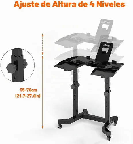 Vista 2 de Soporte ajustable para mancuernas – Soporte de peso Uboway con ajuste de altura de 4 niveles, soporte de pesas para mancuernas con soporte