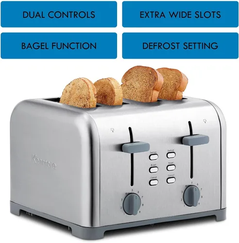 Vista 3 de Kenmore 40605 Tostadora de 4 rebanadas con controles dobles en acero inoxidable