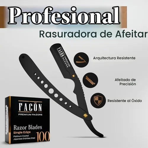 Vista 2 de Facón Navajas rectas para hombres - Kit de navaja de barbero profesional de borde recto con 100 cuchillas, afeitadora clásica de acero inoxidable El