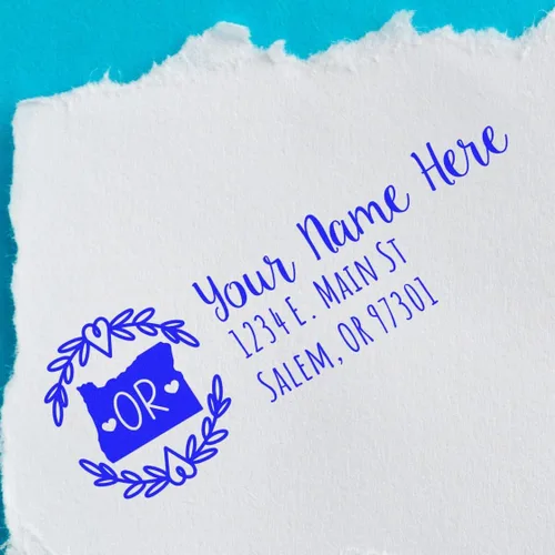 Vista 45 de State of Alabama Wreath Duo Hand Address Stamp - Personalized Rubber Stamp Montaje manual Duo