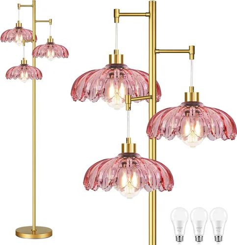 Vista 11 de ILLMTW Lámpara de Pie Dorada para Sala de Estar, Dormitorio, Lámpara de Pie Moderna de Mediados de Siglo Lámpara de Pie de Latón Árbol de 3 Luces