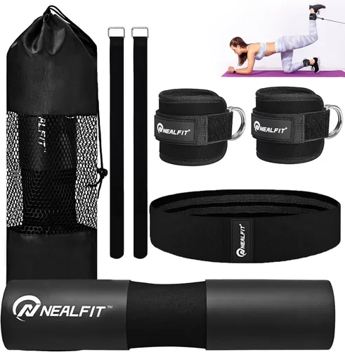 Vista 8 de NEALFIT Juego de almohadillas para pesas para sentadillas, estocadas y empujes de cadera, almohadilla protectora de cuello y hombro, barras Púrpura