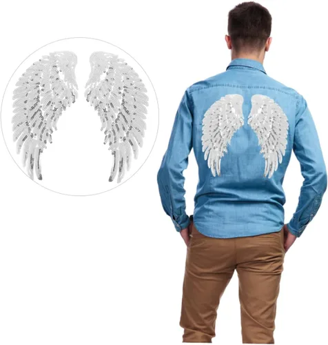 Vista 9 de Sequin Angel Wings Iron-on Patches Silver Cloth Decor DIY Embroidered Sewing Applique for Clothing Craft Accessories