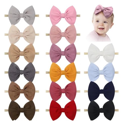 Vista 9 de YanJie Diademas de lazo de nailon de 4.5 pulgadas para niñas – Lazos atados hechos a mano para bebés y niños pequeños – 10 piezas