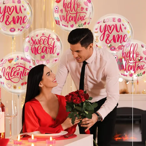 Vista 5 de Whaline 16 calcomanías de globos de Bobo para el día de San Valentín, diseño surtido de globos rosados, calcomanías decorativas de letras de corazón