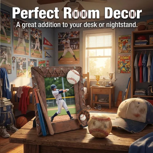 Vista 3 de Marco de fotos hecho a mano, marco deportivo de béisbol 3D, regalos de cumpleaños para hombres, mujeres, atletas, entrenadores, equipos (marrón)