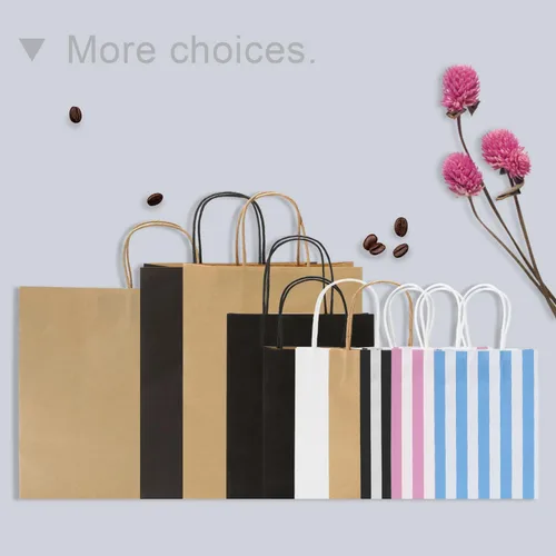 Vista 9 de 50 bolsas de regalo grandes negras a granel, 10 x 5 x 13 pulgadas, bolsas de regalo de papel kraft con asas para recuerdos de fiesta, boda