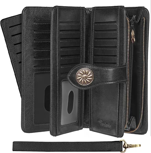 Vista 7 de Travelambo Billetera de gran capacidad con bloqueo RFID para mujer carteras de cuero genuino