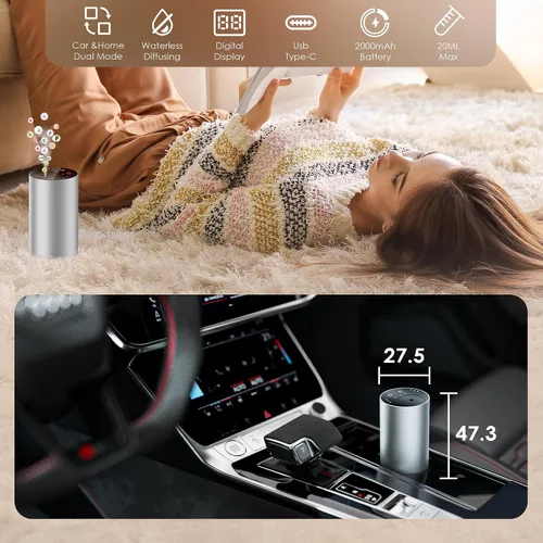 Vista 7 de Difusor de aceite esencial con 3 modos de pulverización, funciona con pilas, pantalla de sincronización LED, difusor de aromaterapia, temporizador