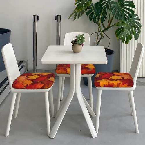 Vista 5 de Fundas de asiento para silla cuadrada de comedor de otoño de 16.9 pulgadas, dos piezas, funda de cojín elástica ajustable de repuesto extraíble