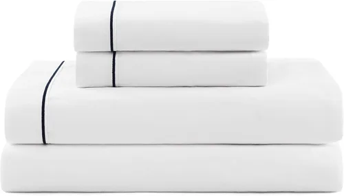 Vista 35 de Tommy Hilfiger - Sábanas para cama individual, ropa de cama de percal de algodón crujiente y fresca con funda de almohada a juego, juego de cama