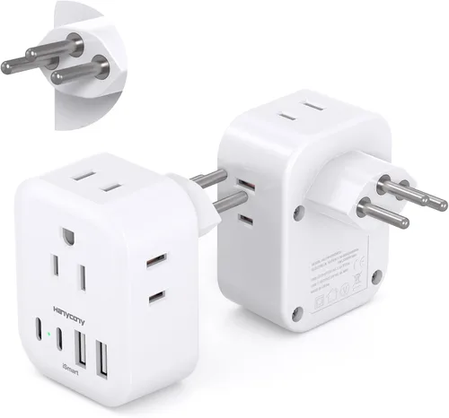 Vista 9 de HANYCONY - Paquete de 2 adaptadores de enchufe de viaje europeos, adaptador de corriente internacional de 4 tomas, 4 puertos USB C (2 USB C)