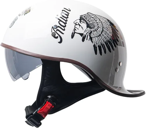 Vista 10 de Casco de motocicleta retro de media cara aprobado por DOT para hombres y mujeres adultos, estilo vintage alemán, con diseño de calavera