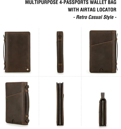 Vista 8 de Funda de cuero de grano superior para pasaporte de viaje para hombre y mujer, hecha a mano para 4 pasaportes y múltiples tarjetas, bloqueo RFID