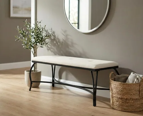 Vista 2 de Mango Steam Vienna White Bench - Banco de entrada, con recubrimiento en polvo, tapizado, ahorro de espacio