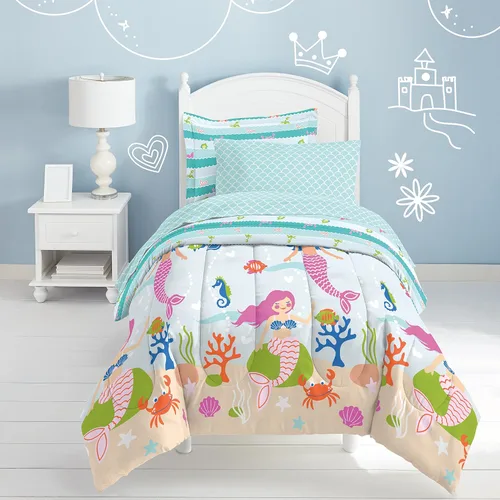 Vista 63 de Dream Factory Dinosaur Blocks - Juego de edredón de microfibra ultrasuave para niños, color azul, tamaño individual Bloques de dinosaurios azules