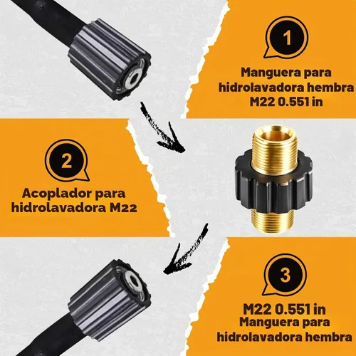 Vista 4 de Twinkle Star - Conector rápido de manguera de lavado a presión, conector de rosca métrica macho M22, TWIS375 1 set