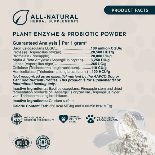Vista 6 de Animal Essentials Enzimas vegetales y probióticos - Suplemento de absorción de nutrientes digestivos para perros y gatos, mezcla de enzimas