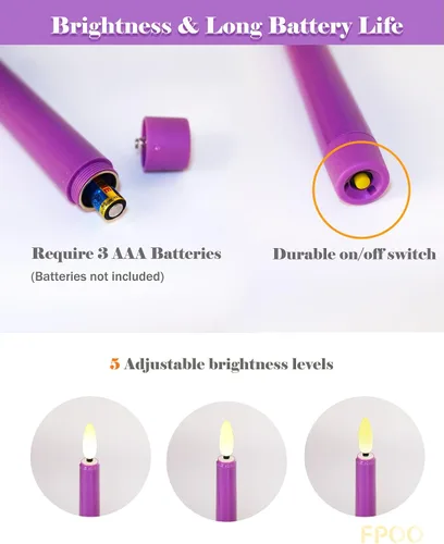 Vista 5 de FPOO Velas de Adviento sin llama con portavelas de madera, velas de Adviento que funcionan con baterías, 3 candeleros LED morados y 1 rosa
