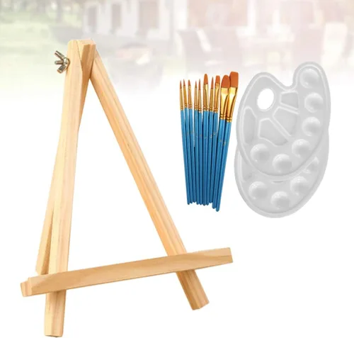 Vista 5 de SUPVOX 1 juego de 13 piezas de pintura acrílica para artistas, incluye 10 pinceles de pintura acrílica, 2 paletas y 1 mini caballete de mesa